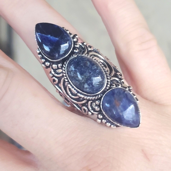 New Oversized Sodalite 925 Silver Statement Ring. - Picture 2 of 16